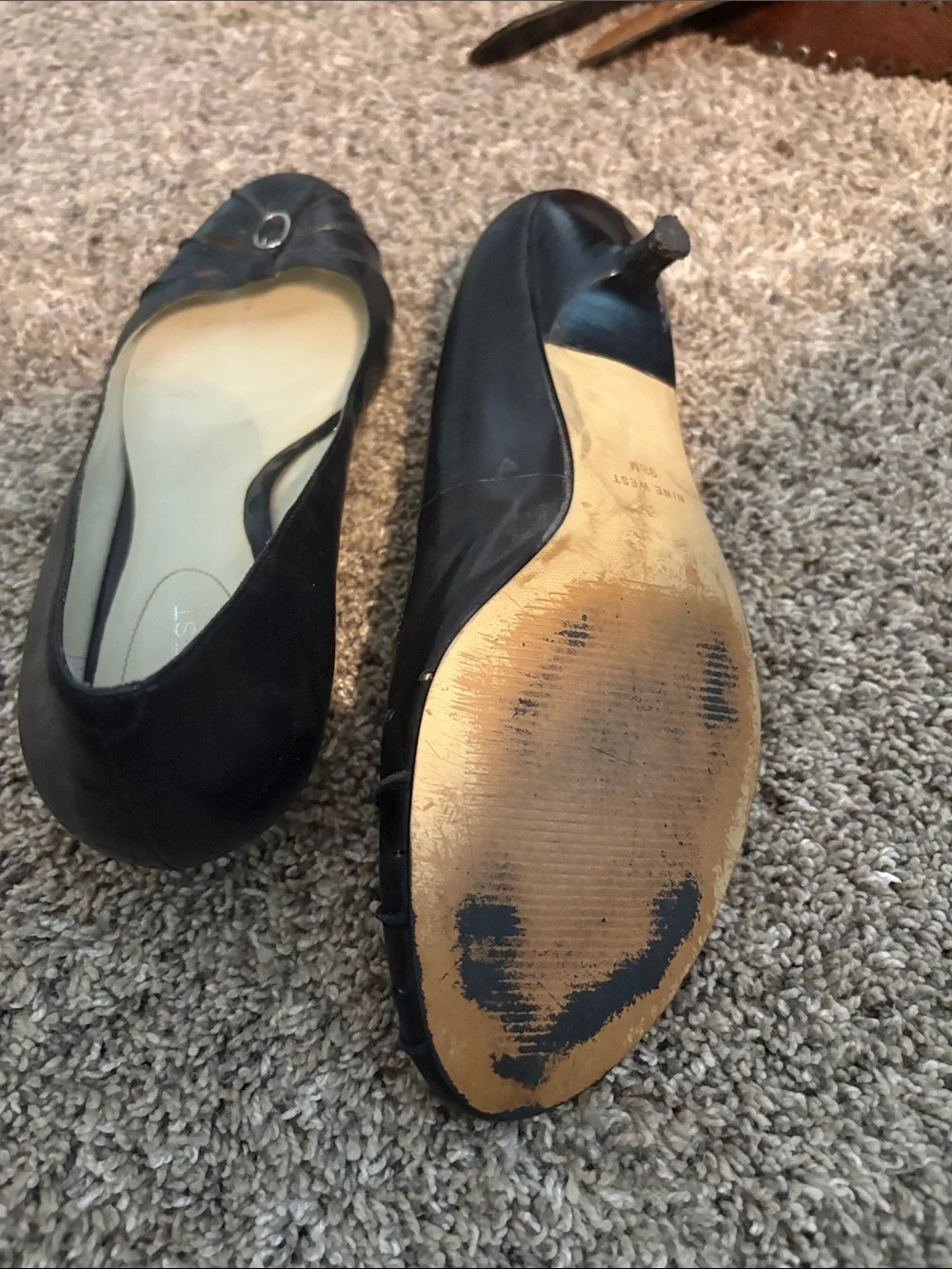 Nine West Black Leather Cutout Ballet Flats with Silver Buckle
